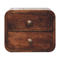 NACHTKASTEN Mini Geschwungen Kalifornisch Nussbaum Wandmontiert, 2 Schubladen, Dunkelbraun - Messingfarben/Nussbaumfarben, Holz/Metall (30/25/25cm) - Artisan Furniture