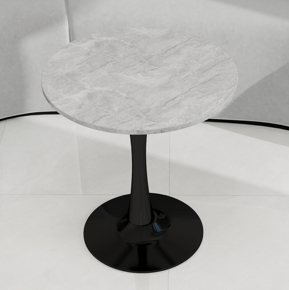 COUCHTISCH 70 cm in Schwarz/Grau aus Kunstmarmor–rund und vielseitig - Grau, Stein (70/70/72cm) - Flora Grace