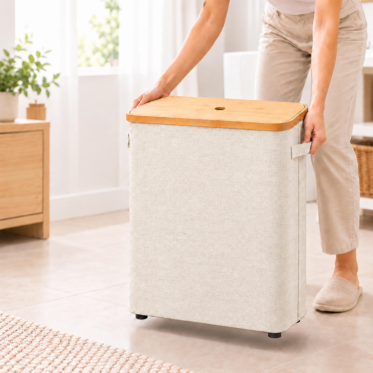 TOILETTENPAPIERBOX Beige Bambus 24 Rollen - Beige, Holz/Kunststoff (45/72/30cm) - Relaxdays