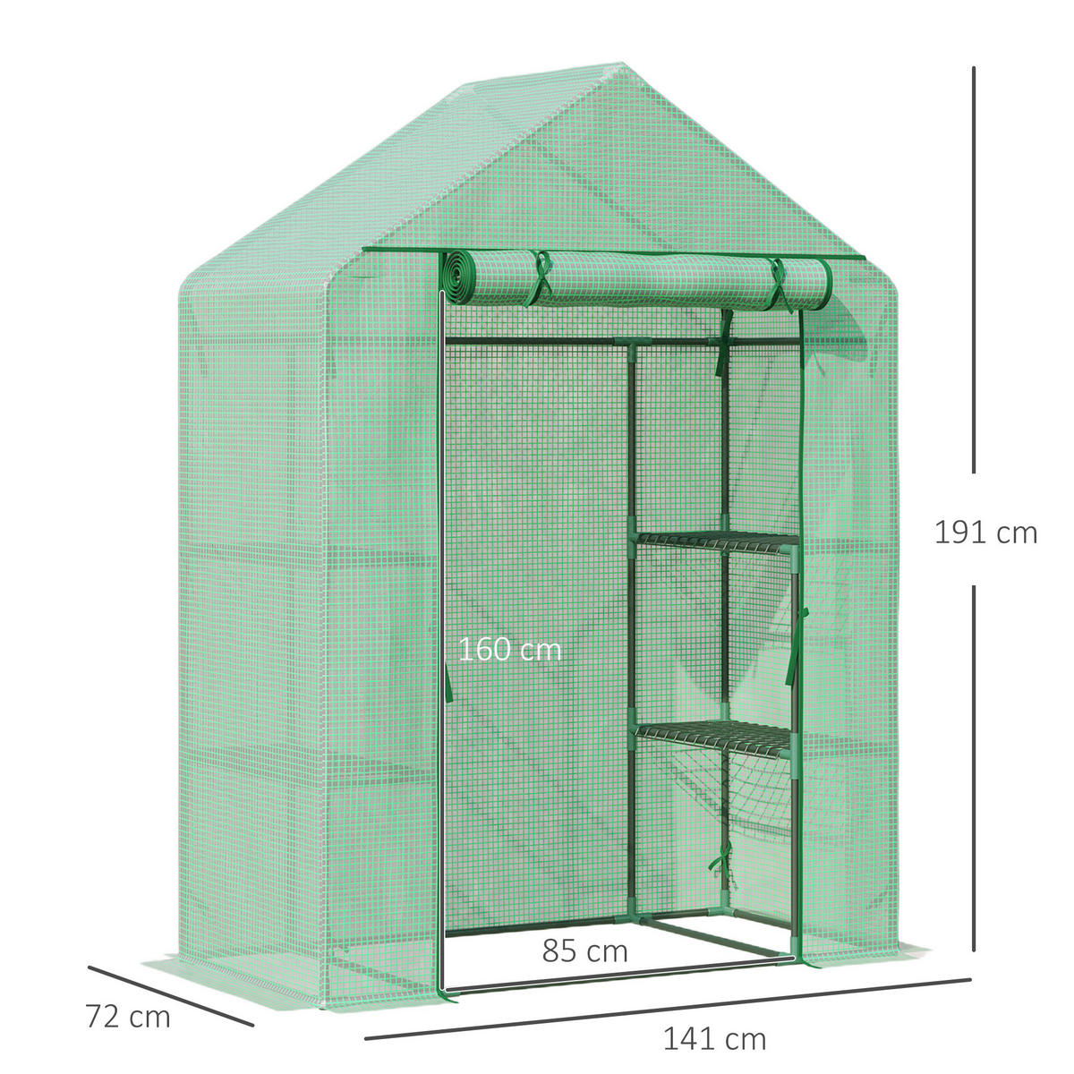 FOLIOVÝ SKLENÍK, zelený, PE plast, ocel - zelená barva, plast (72/191/141cm) - Outsunny