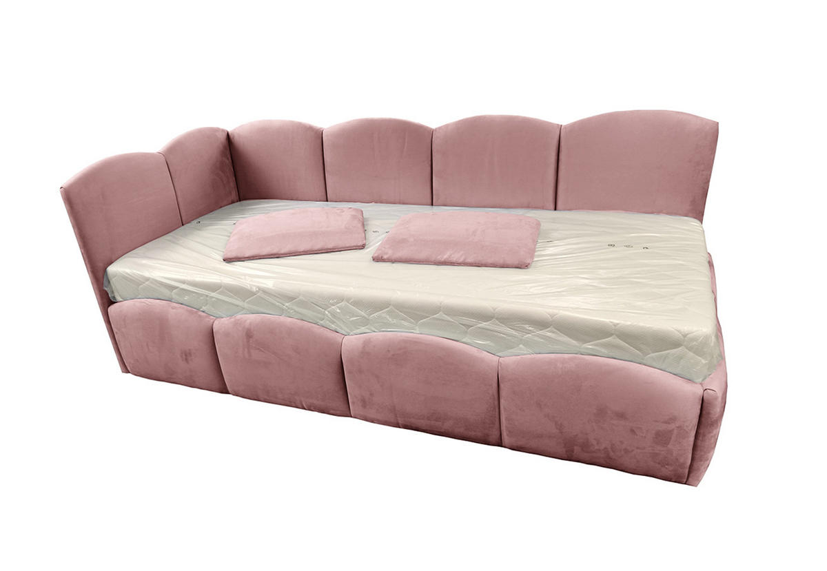 KINDERBETT TIM 90x200 links Altrosa mit Bettkasten & Rausfallschutz - Altrosa, Textil (90/200cm) - KS Home Concept
