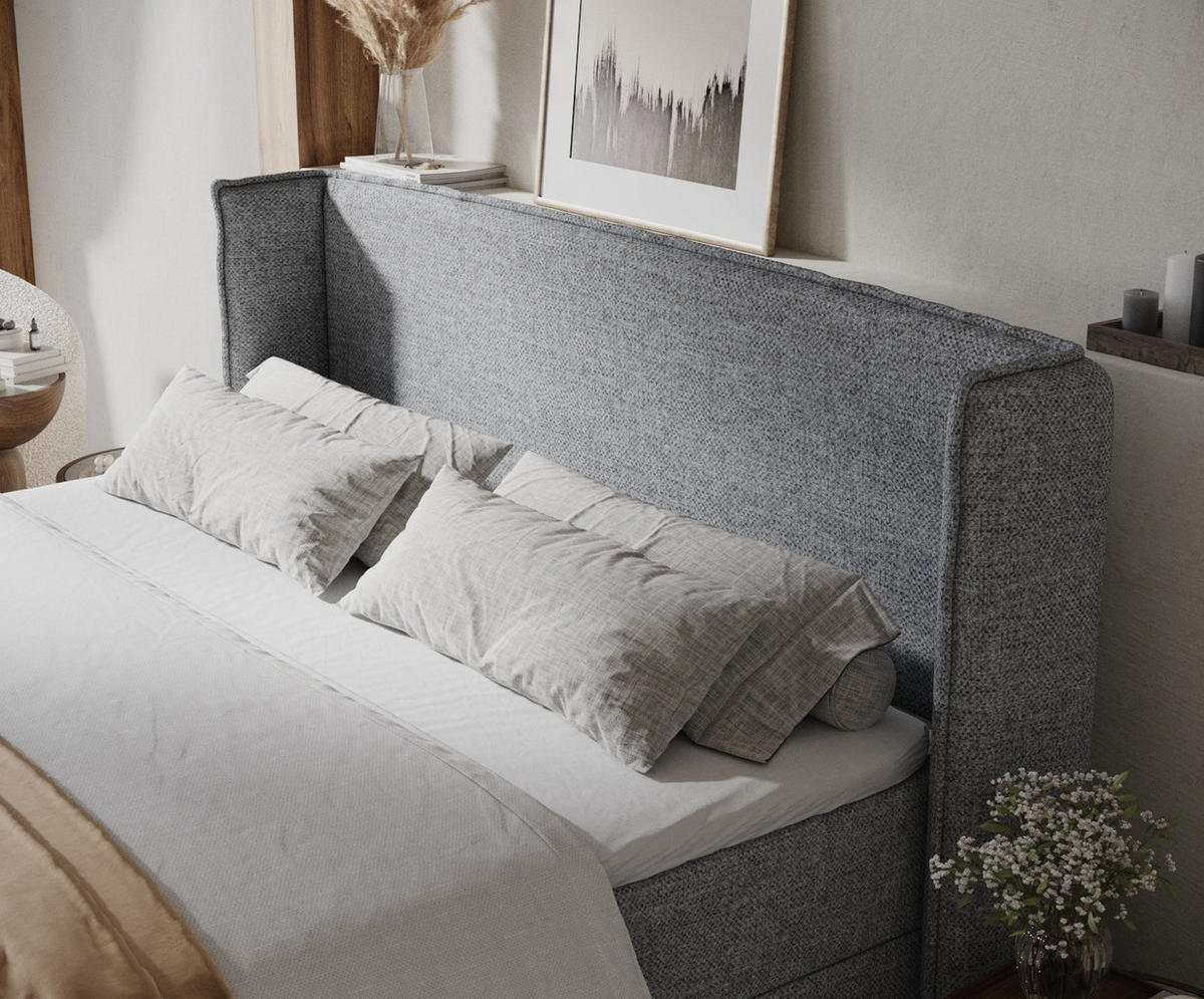 BOXBETT Skyline Grau 160/200 cm mit Matratze und Topper - Schwarz/Grau, Holz/Holzwerkstoff (160/200cm) - Maison de Reve