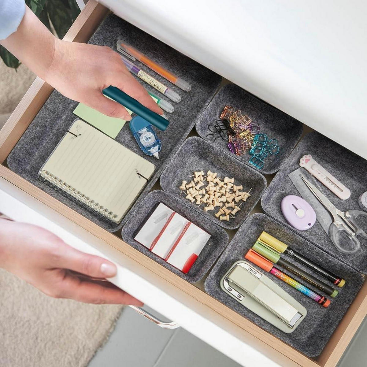SCHUBLADEN Organizer Filz 14-teiliges Set Dunkelgrau - Grau, Textil (15/5/28.5cm)