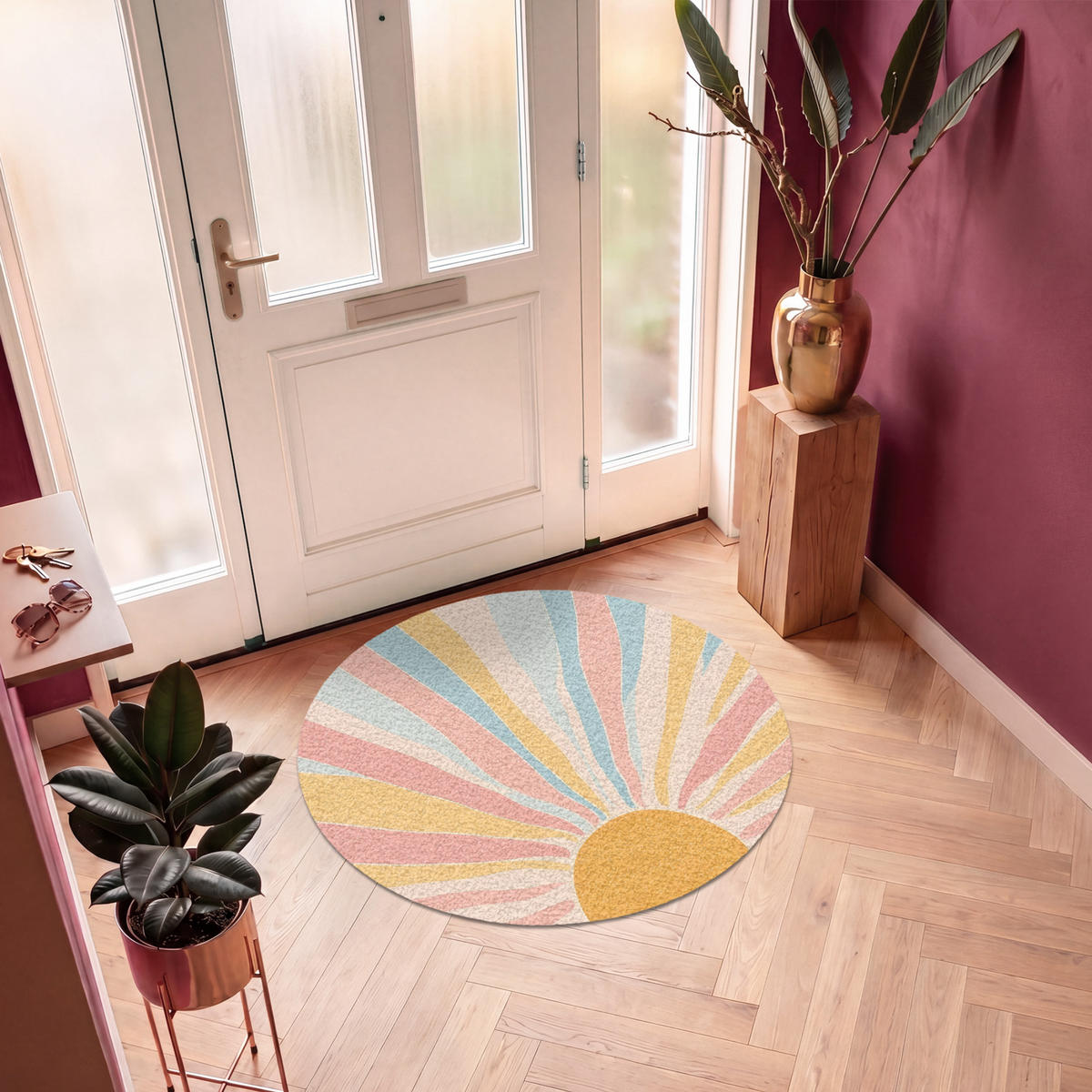 FUSSMATTE Illustration - Sonne - Pastellfarben Sauberlaufmatte 120x120 cm - Hellrosa, Kunststoff (120/120cm) - MuchoWow