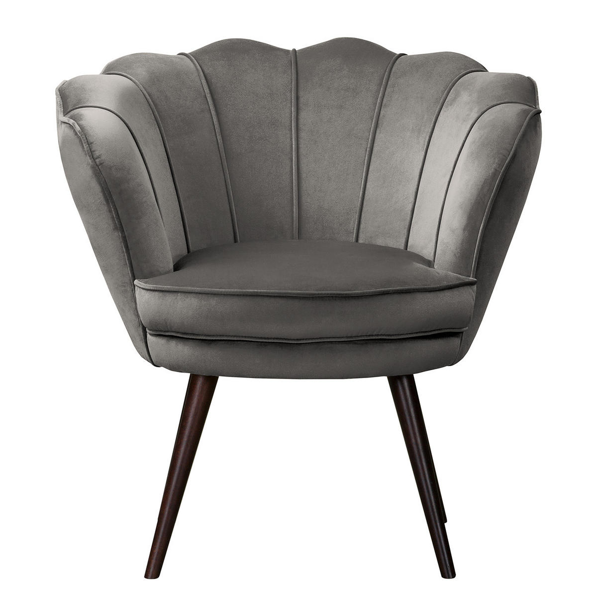 SESSEL - Samt, Füße Dunkel - Taupe/Dunkelbraun, Birkenholz/Textil (75/74/75cm) - home24