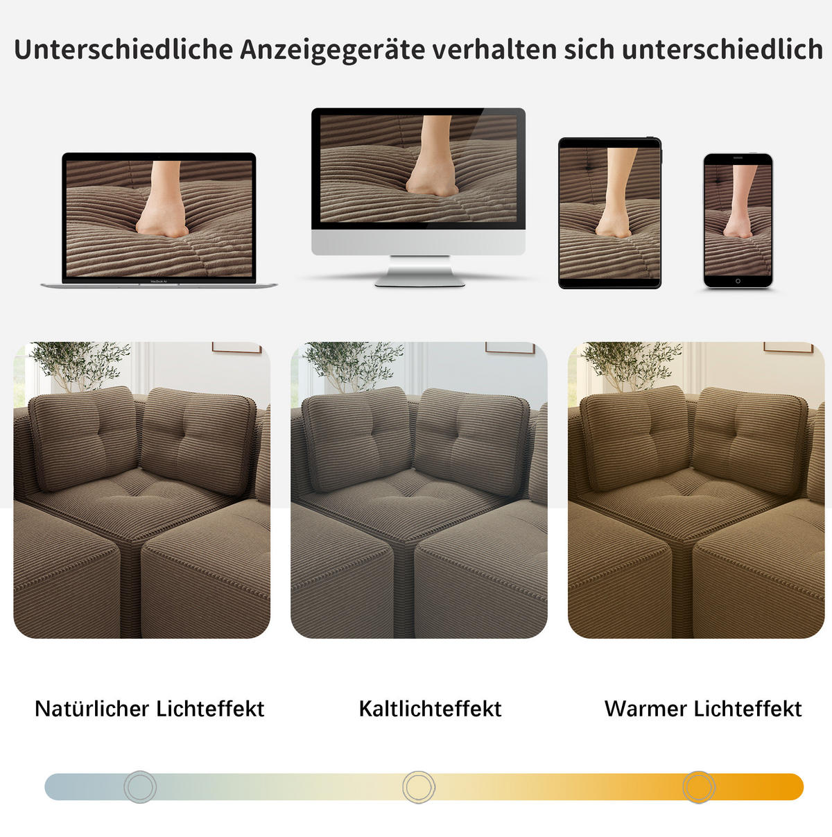 SOFA 386/104/69 cm in Braun aus Cord mit modularer Funktion - Braun, Textil (104/69/386cm) - Flora Grace