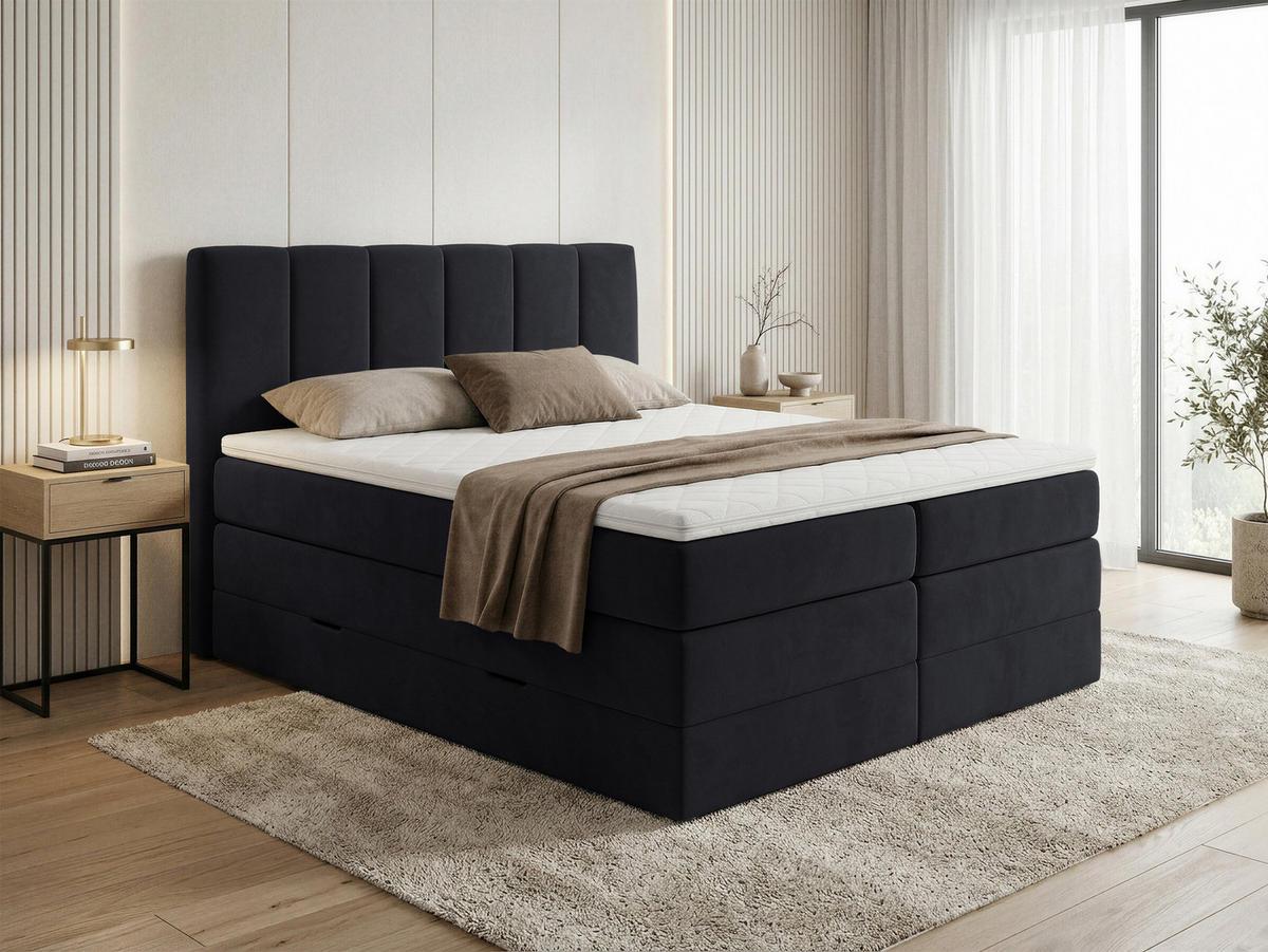BOXSPRINGBETT Star Max - 160x200 - schwarz (Kronos 07, Velours) - Schwarz, Holz/Holzwerkstoff (160/200cm) - Sofnet