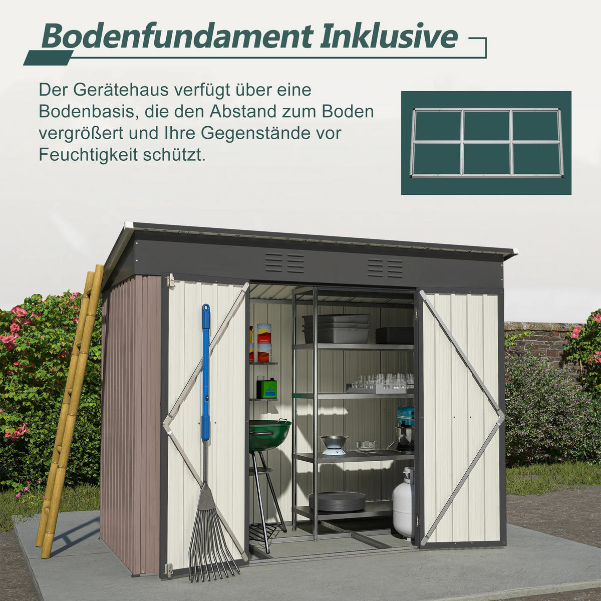 GARTENSCHUPPEN 8x4 FT, grau, mit Metallgrundlage - Grau, Metall (243/182/122cm) - Kaket