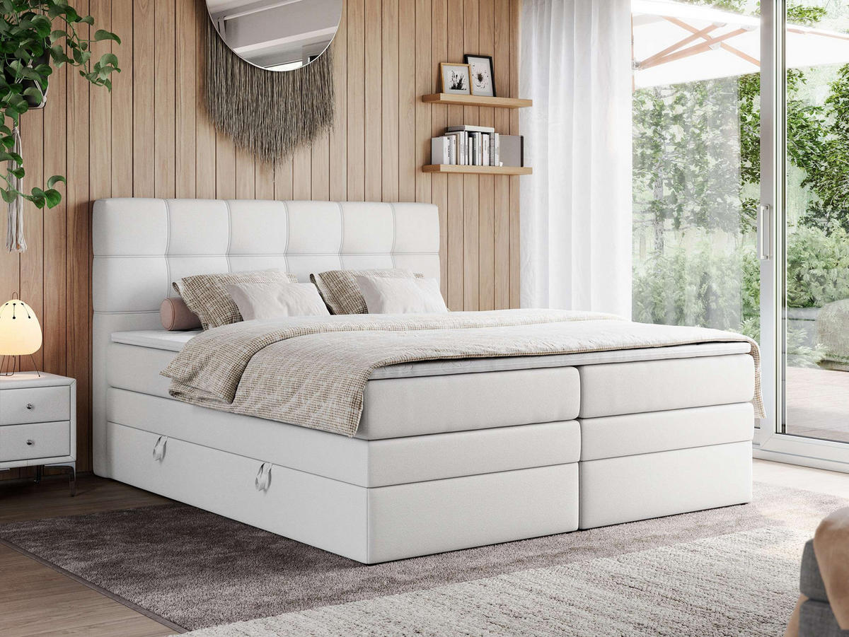 BOXSPRINGBETT ERNI KING 200/200 Weiß Kunstleder - H4 - Weiß, Holz/Textil (200/200cm) - MKS