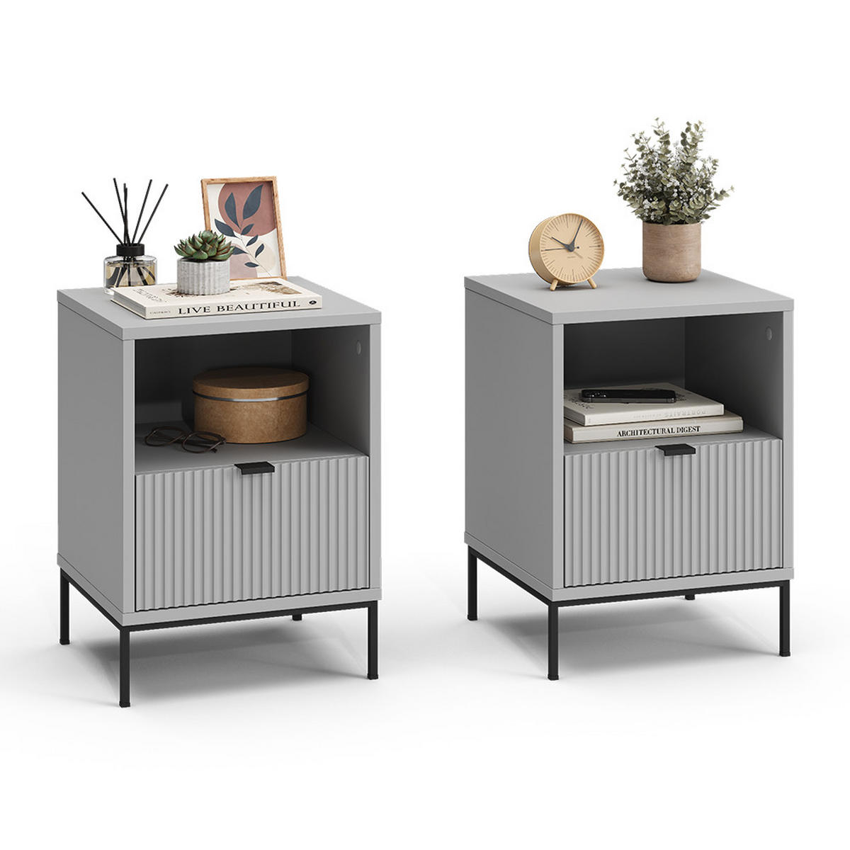 NACHTTISCH Eliza Grau 2er Set - Grau, Holzwerkstoff (40/55/38.1cm) - Vicco
