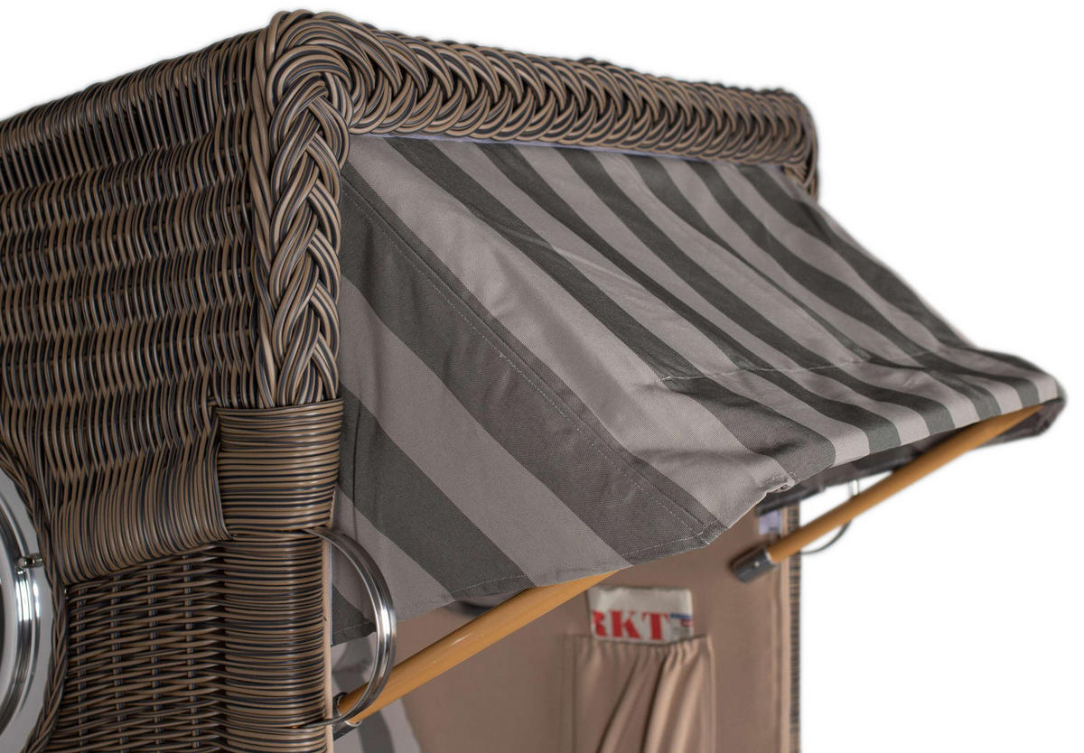 STRANDKORB Düne Single Teak 1-Sitzer - Braun/Grau, Holz/Textil (96/165/80cm) - Mr. Deko