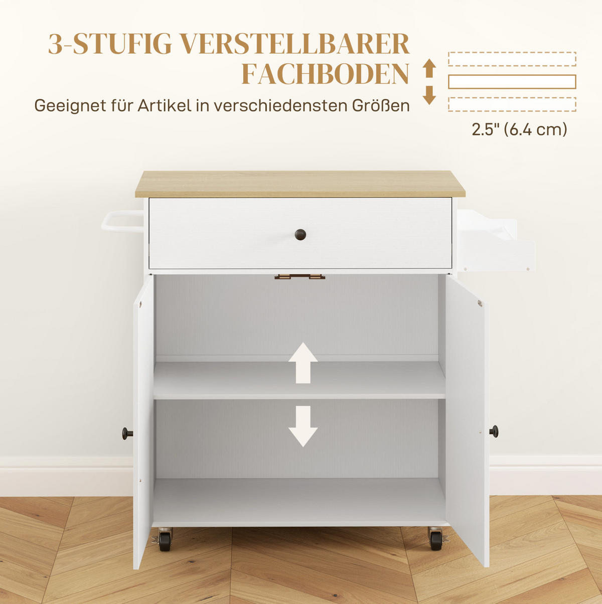 KÜCHENROLLWAGEN mit Klapparbeitsplatte 106 x 42 x 87 cm Weiß - Weiß, Holz (42/87/106cm) - Beauniv