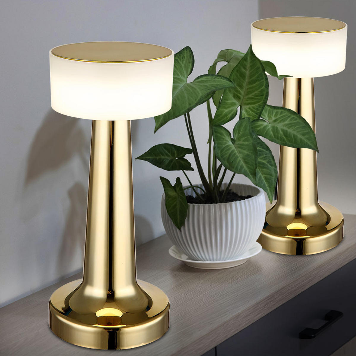 LED TISCHLEUCHTE Messing Opal - Messingfarben, Kunststoff (9.5/9.5/21.5cm) - Globo Lighting