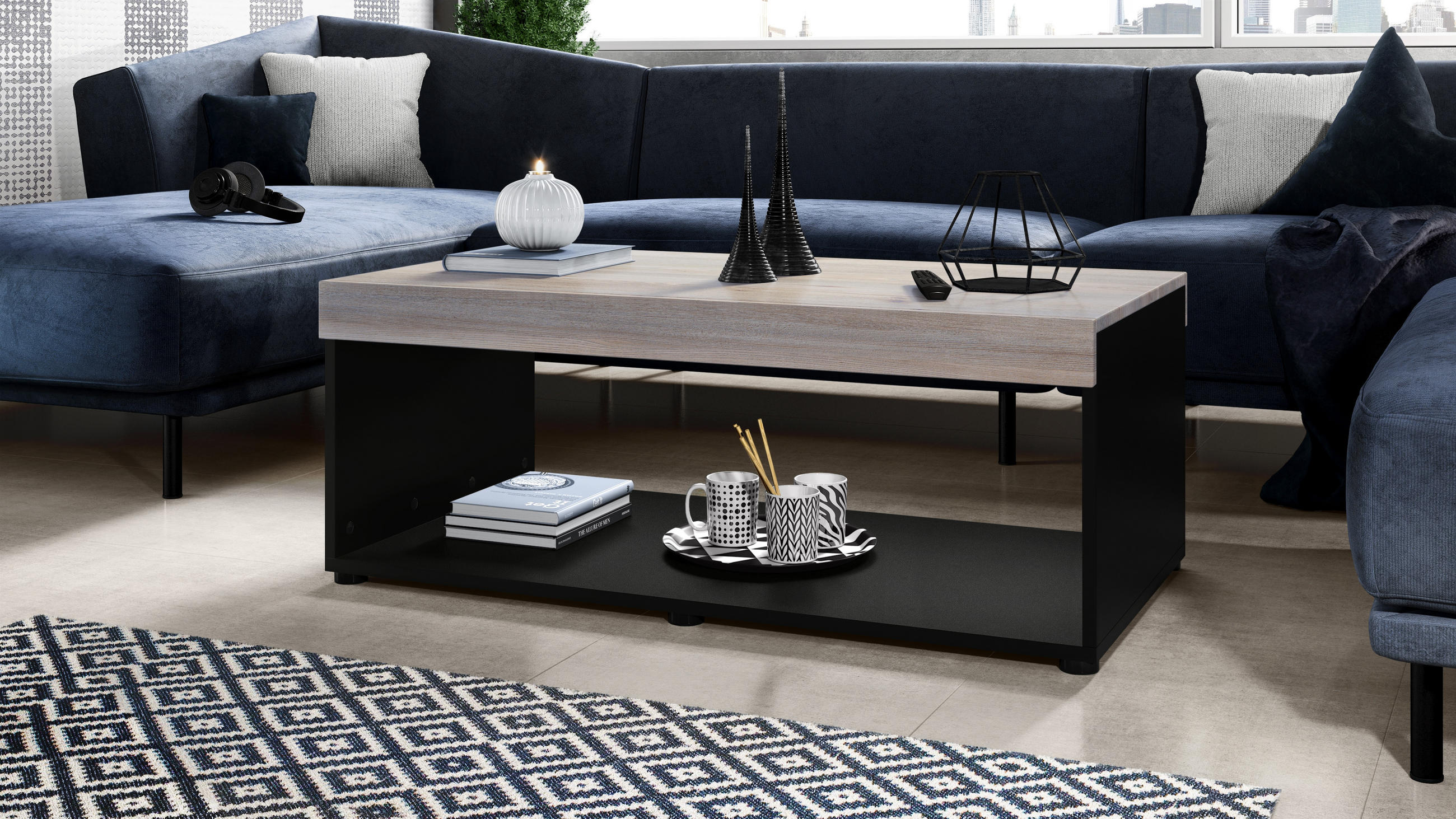 COUCHTISCH Pure Tischplatte und Blenden in Eiche Nordic - Silbereichenfarben, Holzwerkstoff (58/104/40.5cm) - Vladon