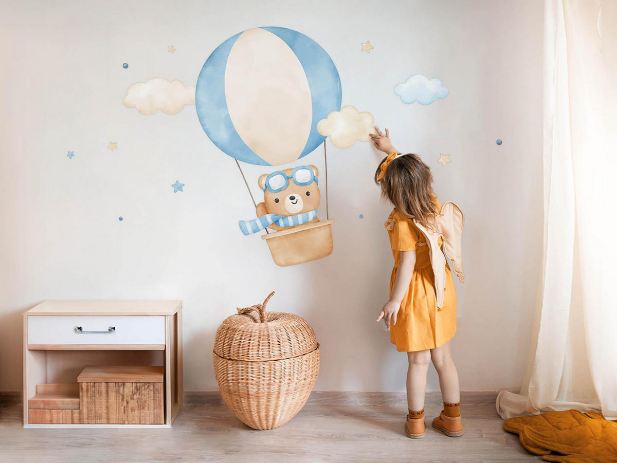 AUFKLEBER 80x122 cm Bär Ballon - Blau, Kunststoff (80/122/0.1cm) - TULUP