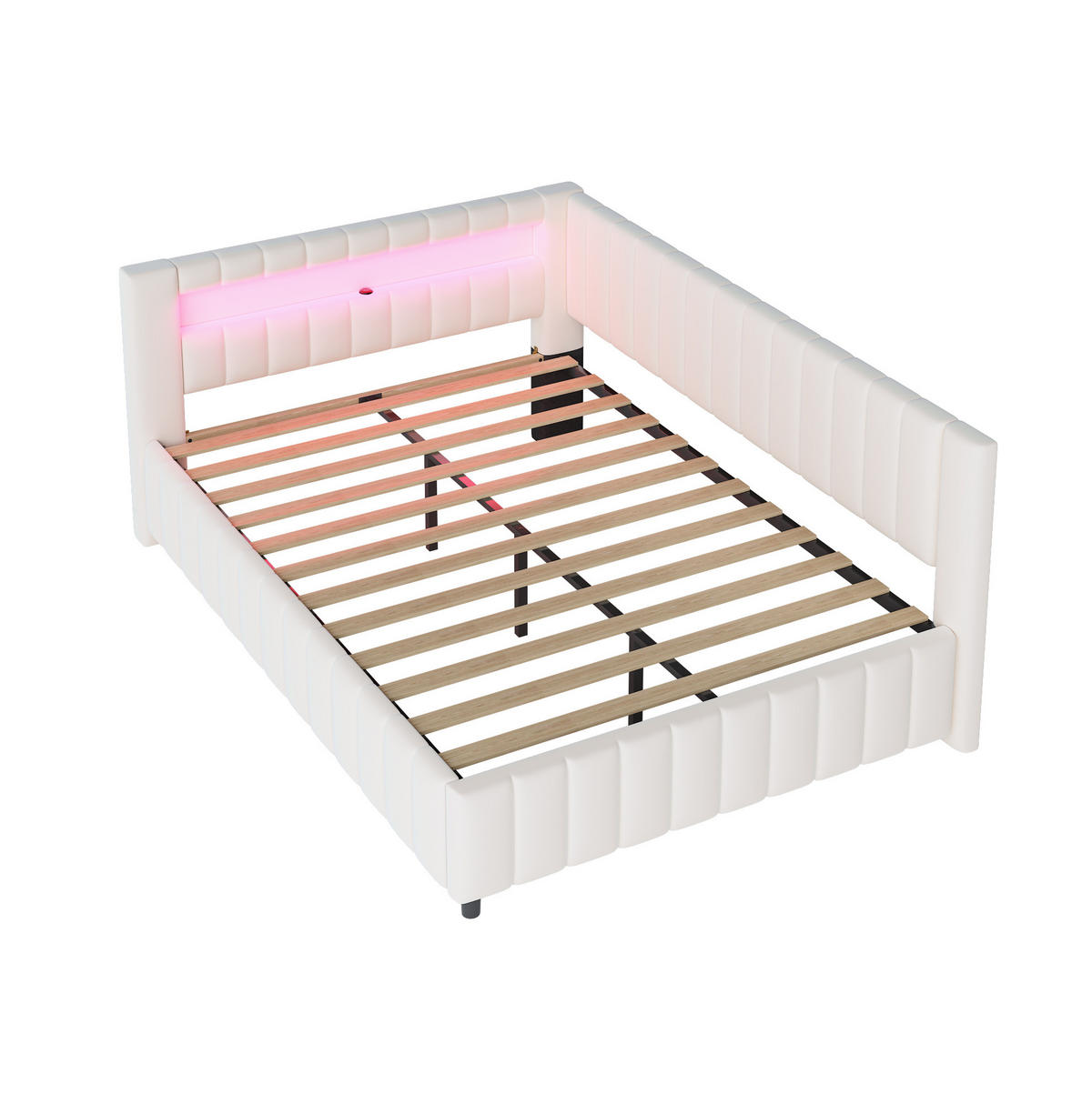 POLSTERBETT 140/200 cm aus Samt mit LED-Beleuchtung und USB-Anschluss - Beige, Textil (140/200cm) - Flora Grace