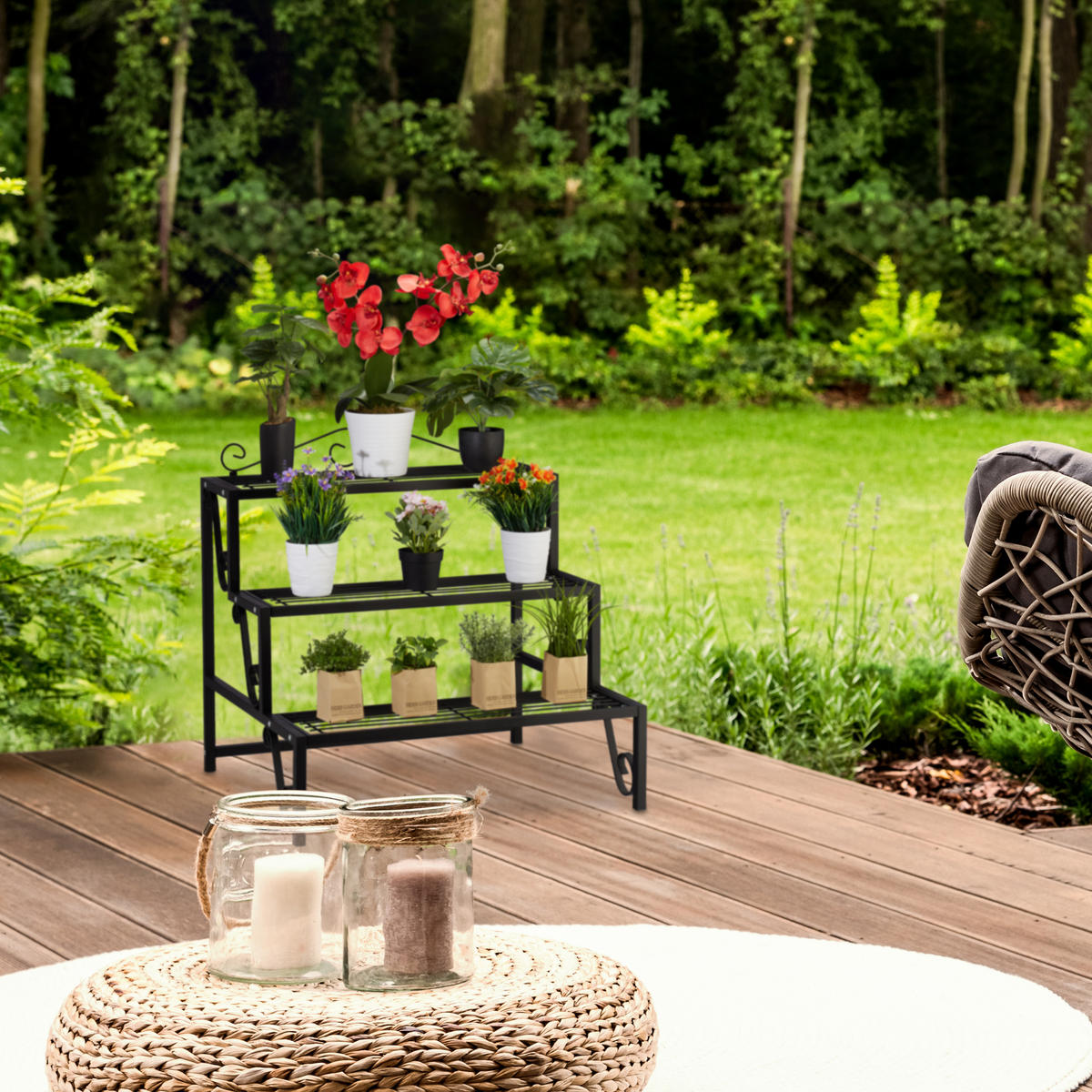 BLUMENTREPPE - Schwarz, Metall (70/69/60cm) - Relaxdays