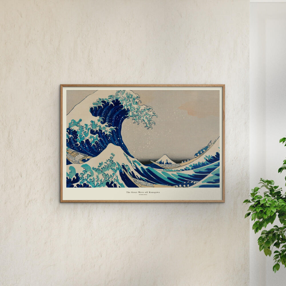 POSTER mit Rahmen A.P. Atelier - The Great Wave off Kanagawa - Blau/Eichefarben, Holz/Papier (30/40cm) - Poster&Frame