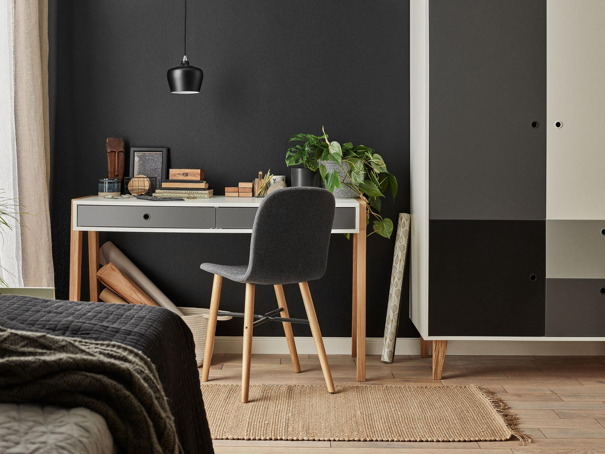 STUHL Eiche massiv, gepolstert - Eichefarben/Grau, Holz (45/87/48cm) - Vox Möbel