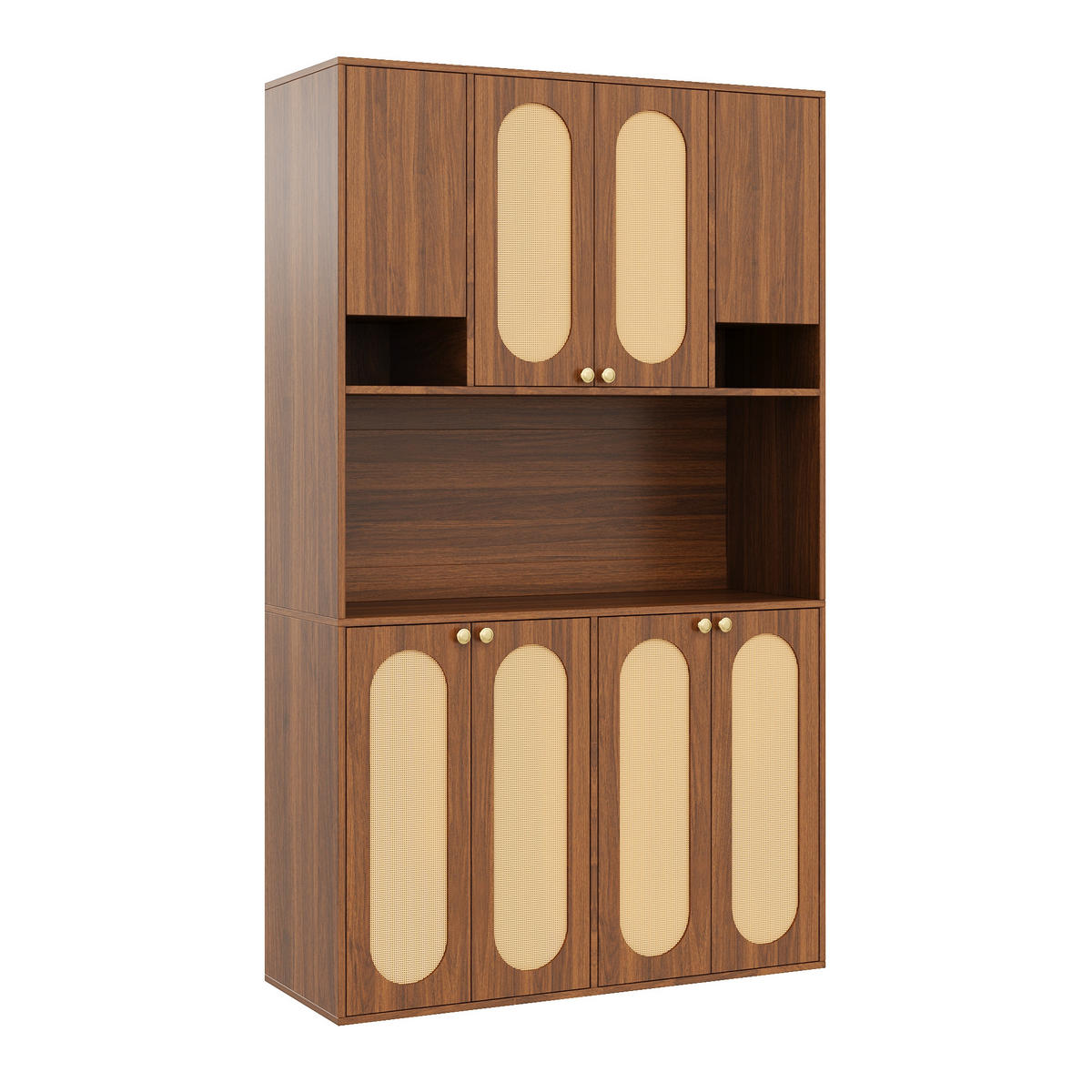 SIDEBOARD PE Rattan LED Hausbar Schrank Aufbewahrung Modern - Naturfarben, Holzwerkstoff (106/178/40cm) - FLIEKS