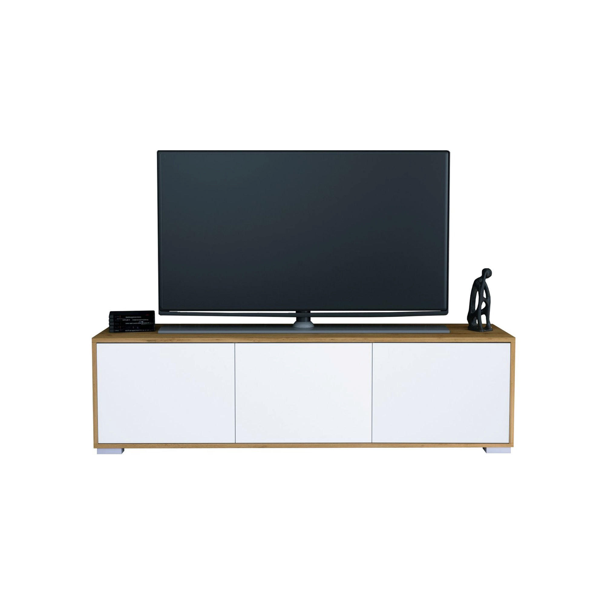 TV-BOARD Elena, Lowboard mit Push-to-Open, Made in Germany, Moderner Fernsehschrank, Eiche Evoke/Weiß matt (152,5 x 43 x 37 cm) - Weiß, Holzwerkstoff (152.5/43/37cm) - InnoFurn