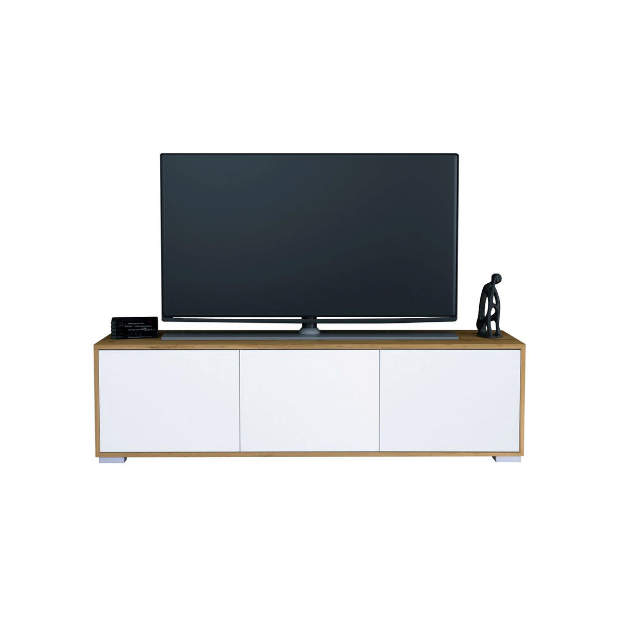 TV-BOARD Elena, Lowboard mit Push-to-Open, Made in Germany, Moderner Fernsehschrank, Eiche Evoke/Weiß matt (152,5 x 43 x 37 cm) - Weiß, Holzwerkstoff (152.5/43/37cm) - InnoFurn