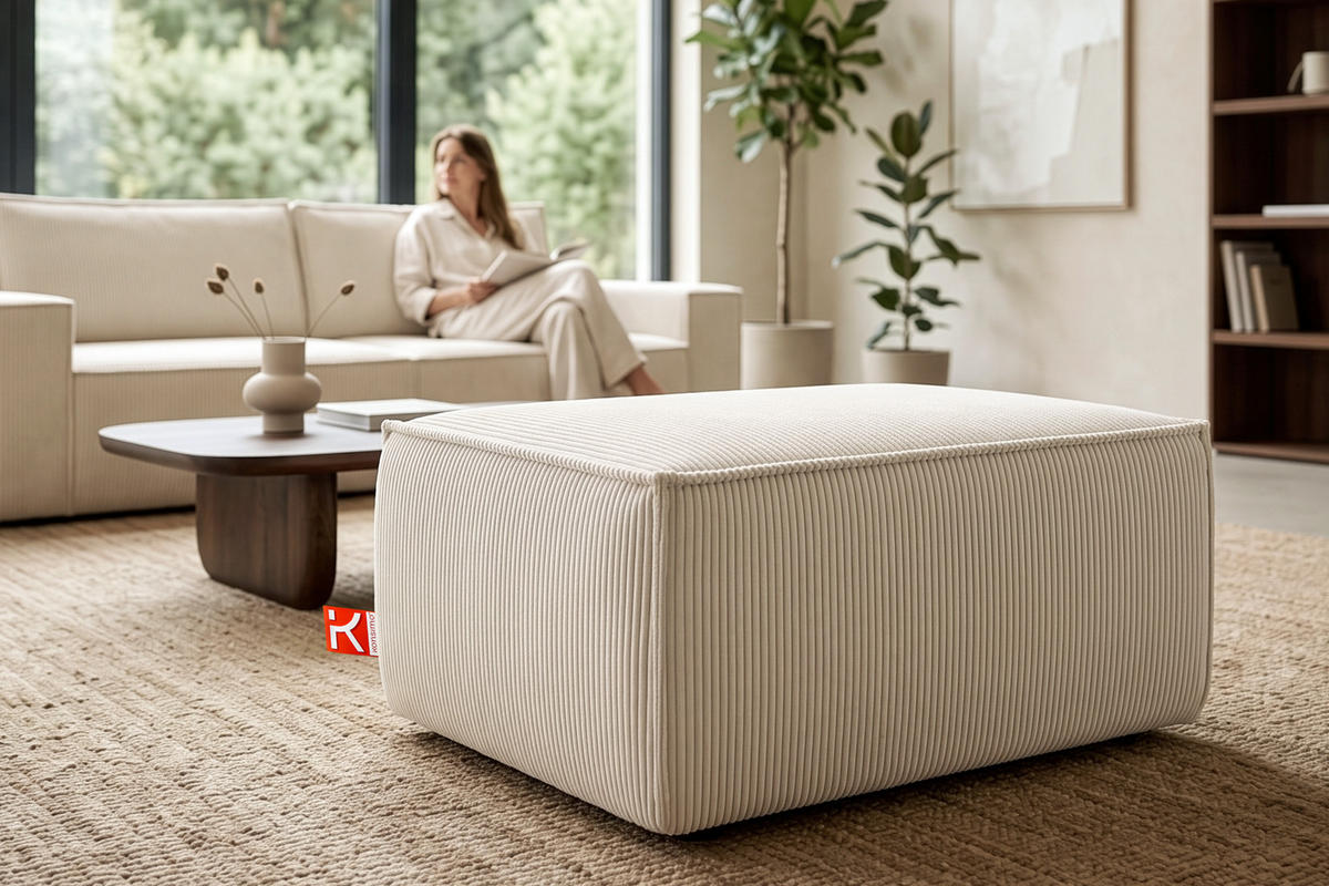 SITZPOUF NAPI gefederte Sitzfläche, creme - Creme/Schwarz, Textil (83/45/83cm) - KONSIMO®