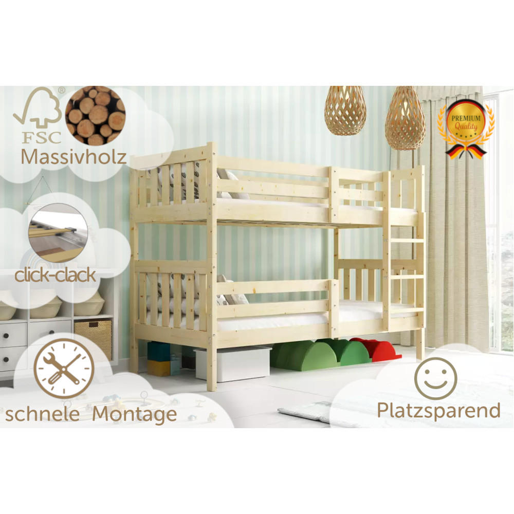 ETAGENBETT Kaspar mit Rausfallschutz Naturholz - Naturfarben, Holz (90/200cm) - Interbeds
