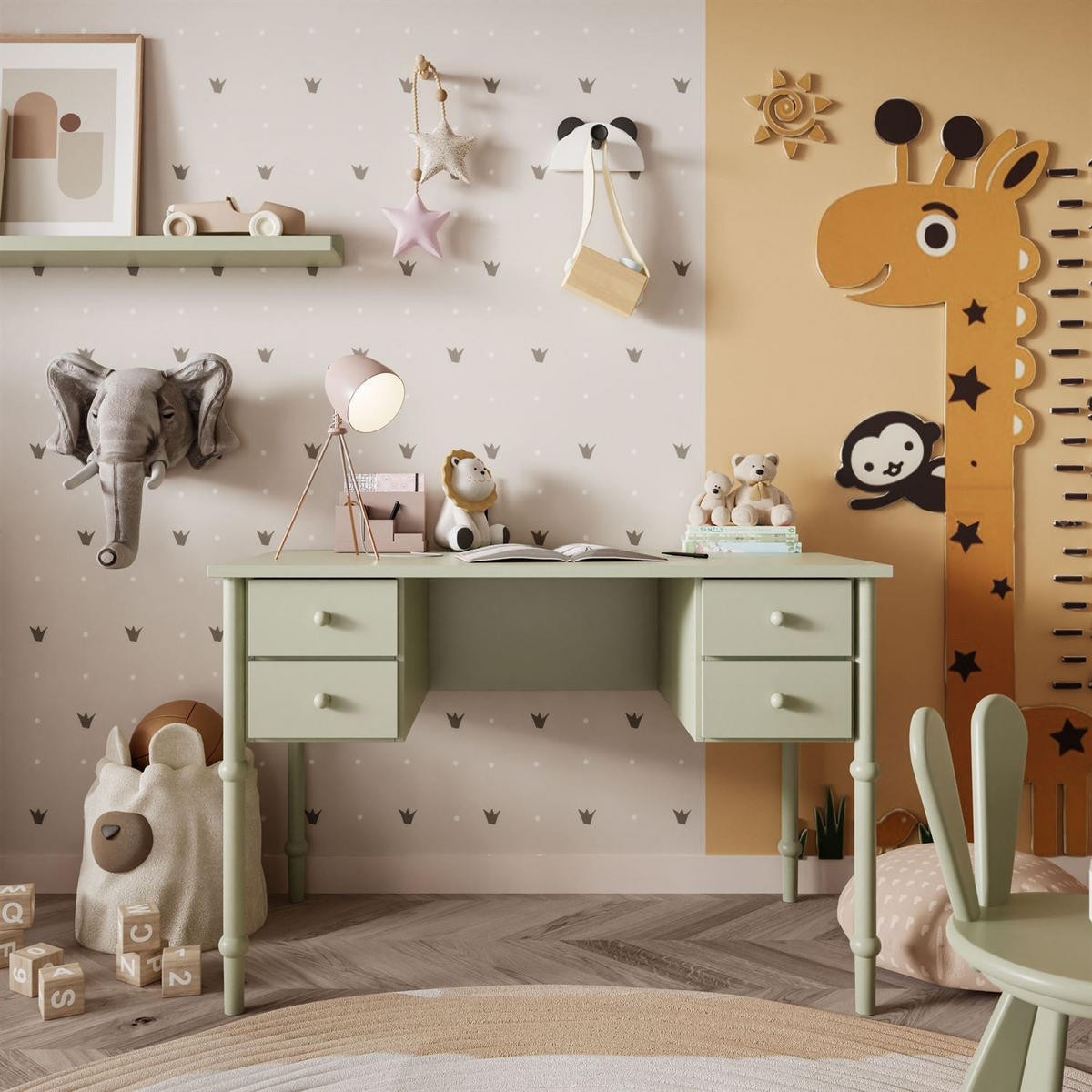 KINDERSCHREIBTISCH BABUSHKA Olivgrün - Olivgrün, Holzwerkstoff (113/75/65cm)