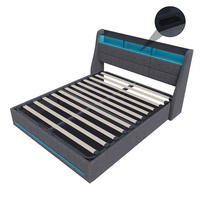 POLSTERBETT 140x200 cm - mit LED-Beleuchtung (Kopf- & Fußteil), USB-Ladefunktion und hydraulischem Bettkasten - Grau - Grau, Textil (140/200cm) - DELFA