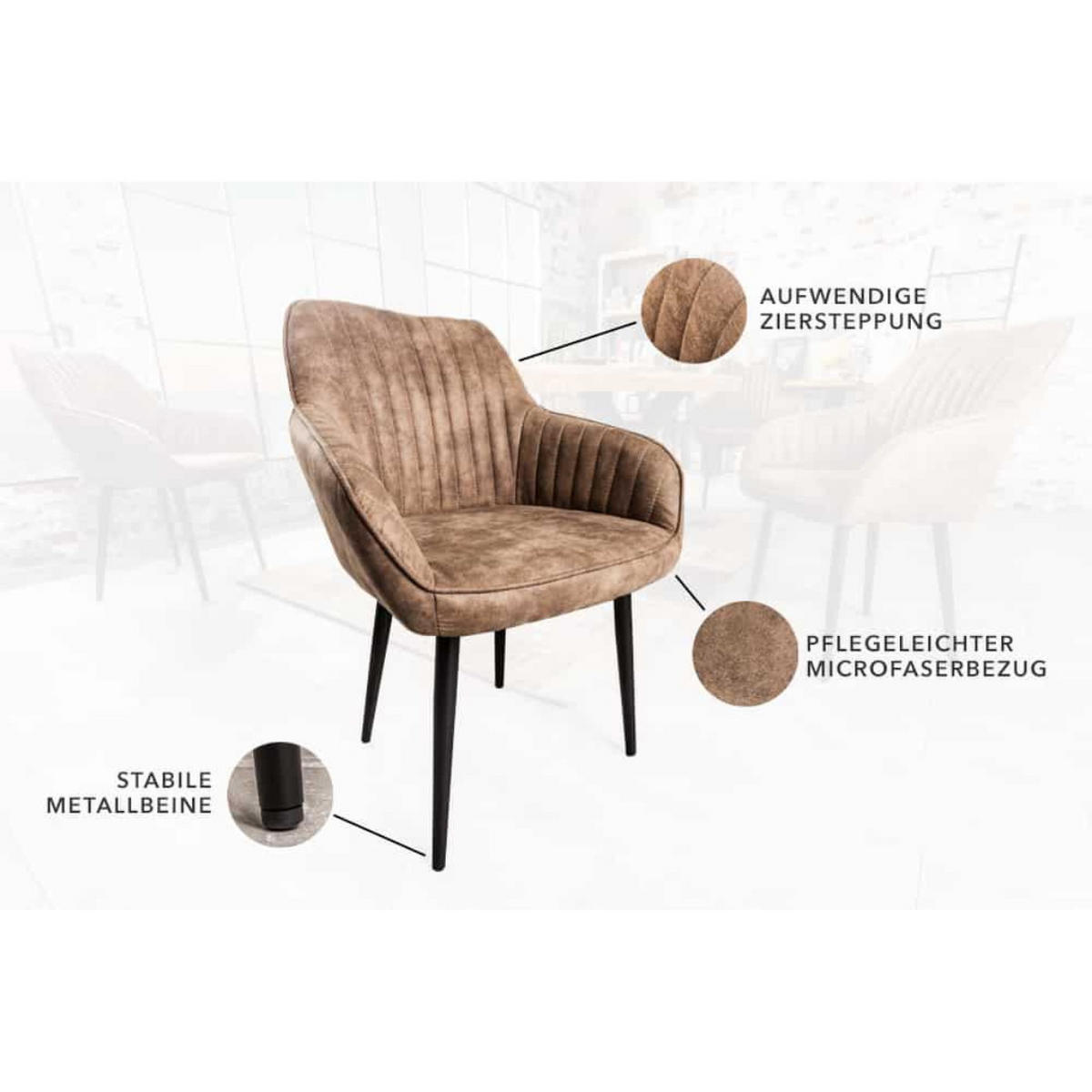 ARMLEHNSTUHL TURIN Microfaser Vintage Taupe - Taupe/Schwarz, Textil/Metall (60/84/61cm) - riess-ambiente