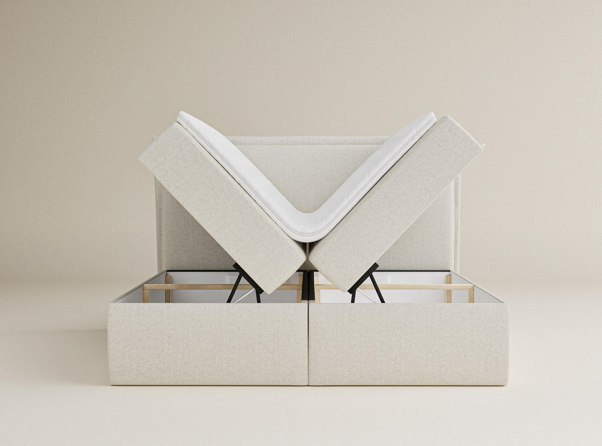 BOXBETT Saffron 140/200 cm, in Creme, Bettkasten, Matratze, Topper - Creme/Schwarz, Holz/Holzwerkstoff (140/200cm) - Maison de Reve