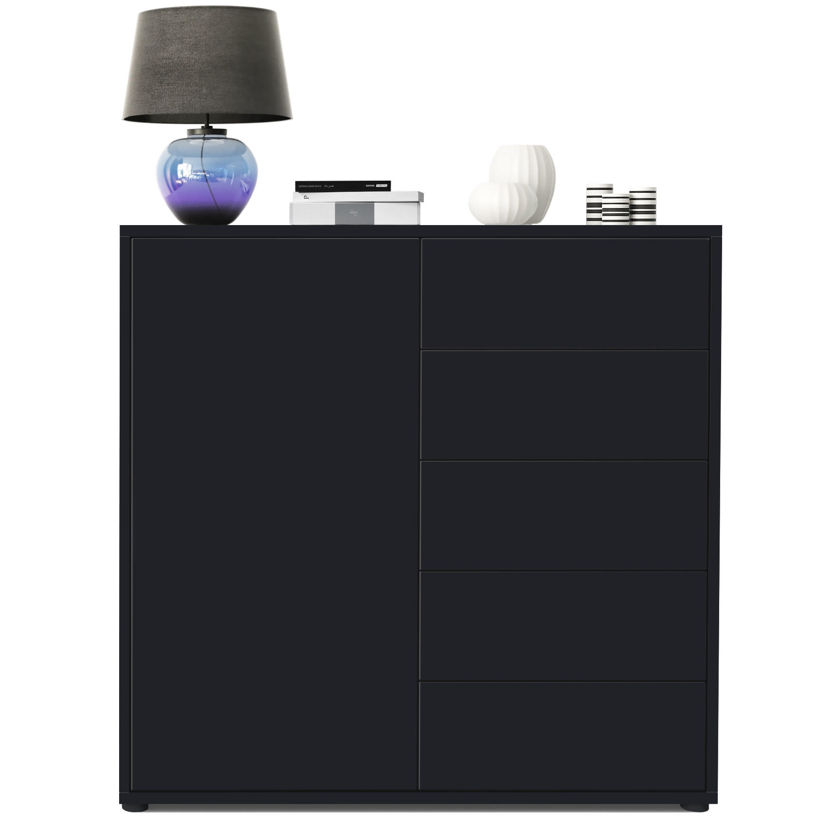 KOMMODE Ben Front in Schwarz matt - Schwarz, Holzwerkstoff (79/74/36cm) - Vladon
