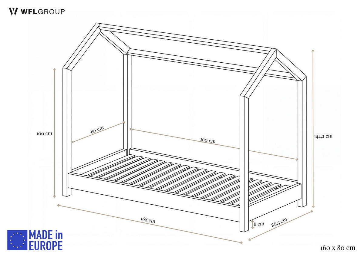 HAUSBETT Dala aus Holz, Weiß 80x160 cm - Weiß, Holz (160/80cm) - WFL GROUP
