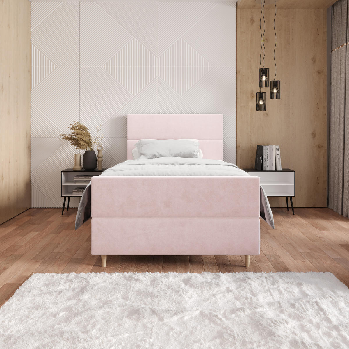 BOXBETT FLO PLUS 100x200 Itaka 58, mit Matratze H3, Bonell und Topper, Rosa - Rosa, Holz/Textil (100/200cm) - Bedante