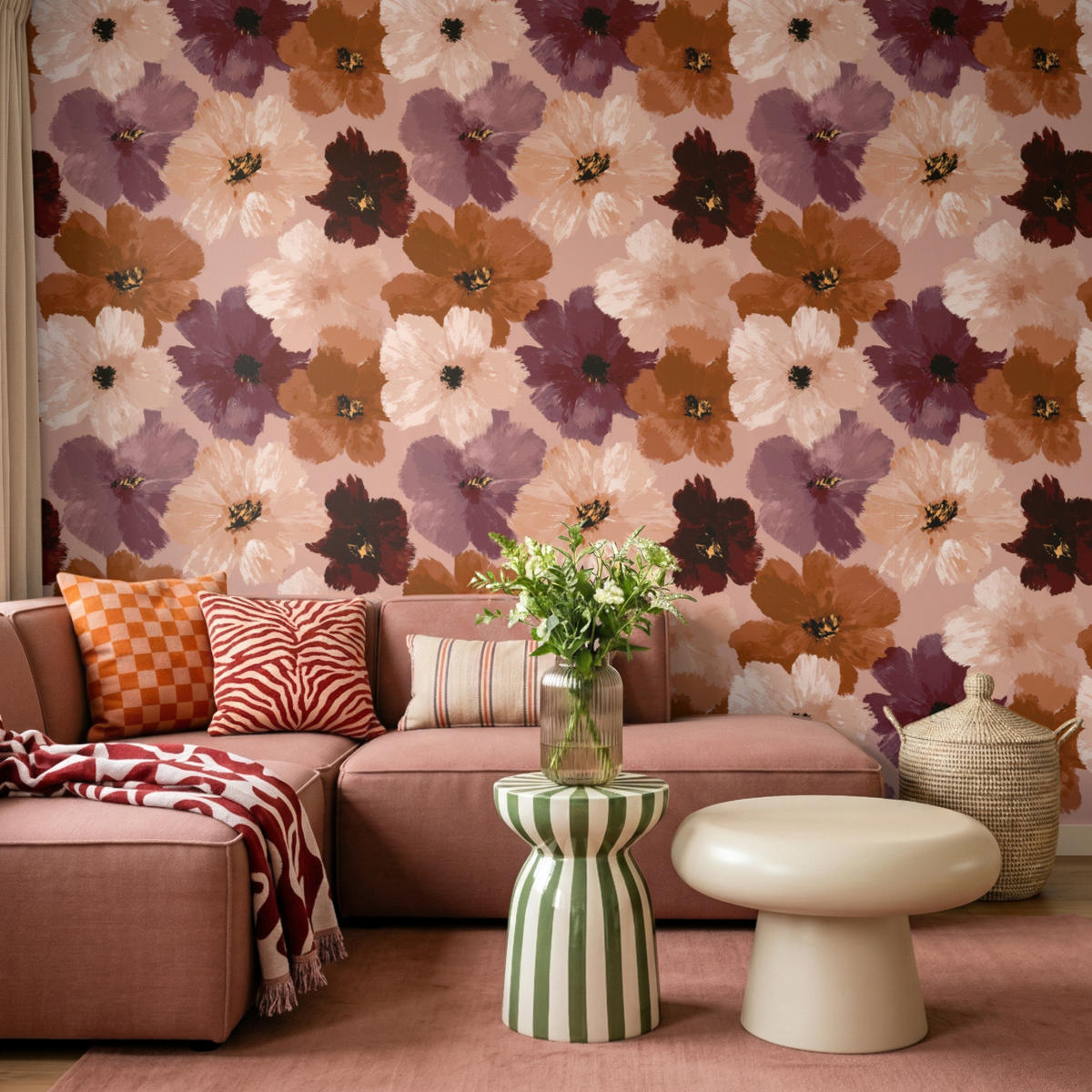 TAPETE - Blumen - Abstrakt - Erdtöne - 280x200 cm - Multicolor, Papier (280/200cm) - OnlyWow