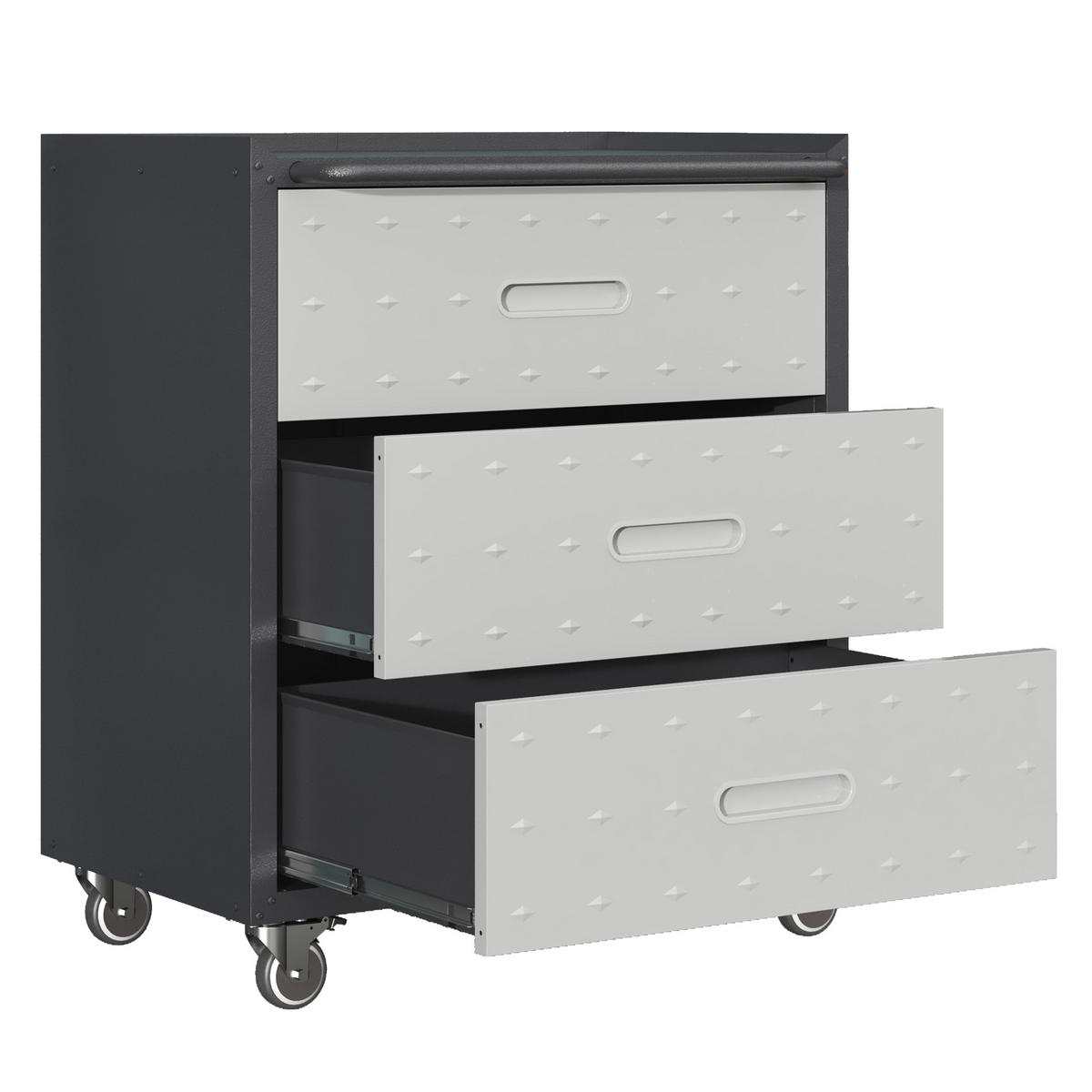 WERKZEUGSCHRANK Metall mit Rollen 3 Schubladen 75x42x88 cm – robust, Werkstattwagen für Garage, Büro & Haushalt, Schwarz/Grau - Schwarz, Metall (42/88.01/75.01cm) - Ej. Life