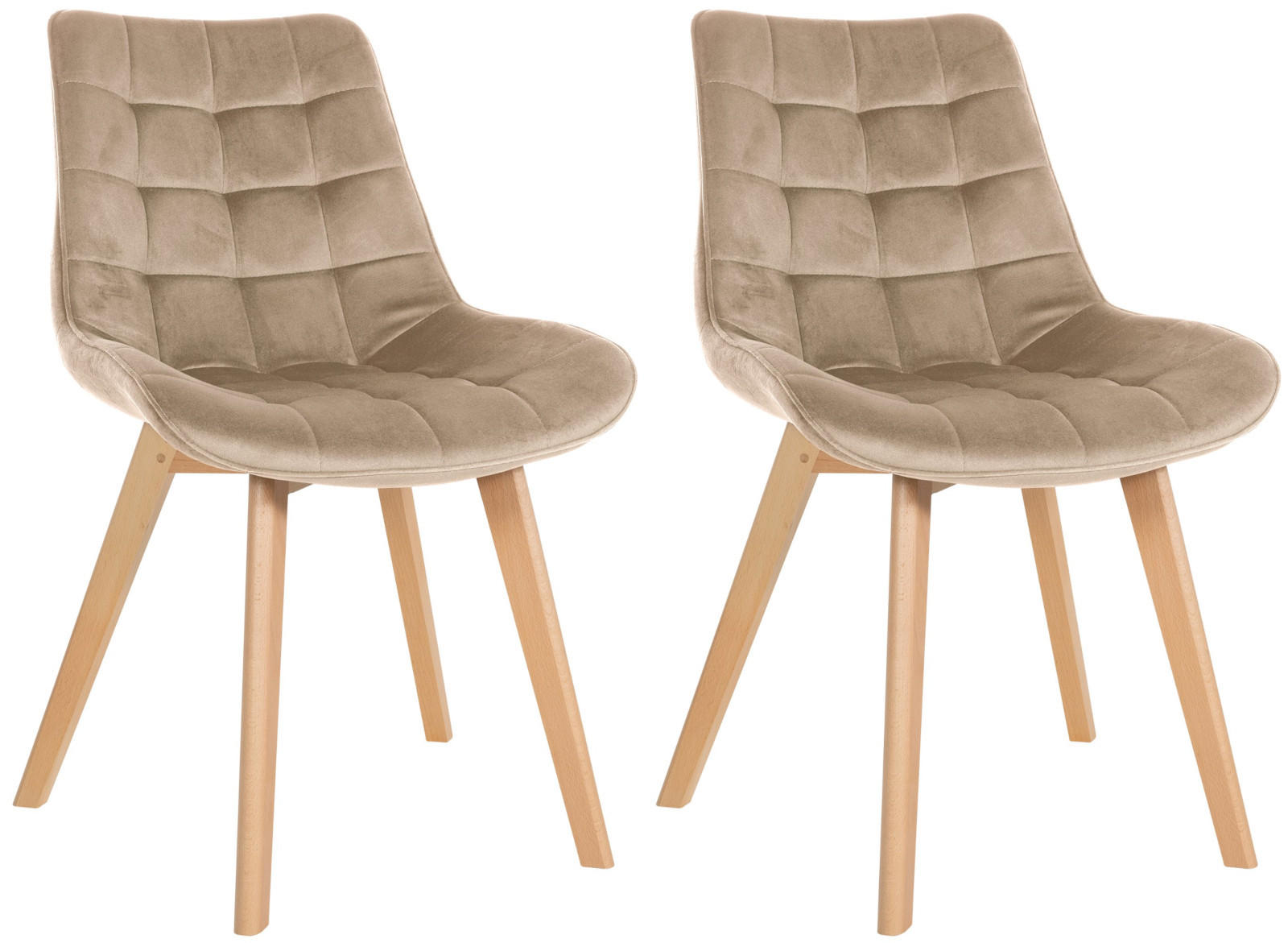 STUHL 2er Set Samt braun - Eukalyptusholzfarben/Braun, Holz/Textil (54/84/63cm) - CLP