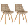 STUHL 2er Set Samt braun - Eukalyptusholzfarben/Braun, Holz/Textil (54/84/63cm) - CLP