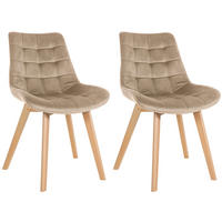 STUHL 2er Set Samt braun - Eukalyptusholzfarben/Braun, Holz/Textil (54/84/63cm) - CLP