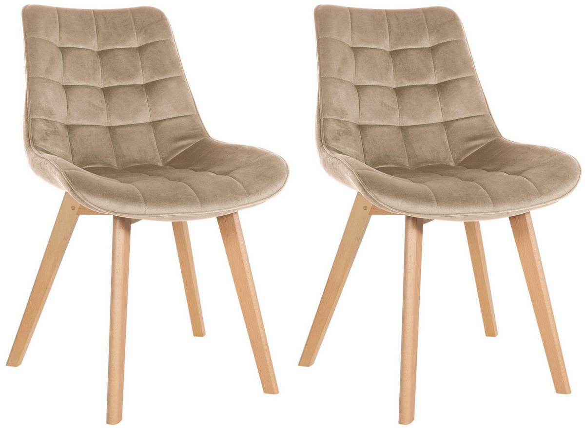 STUHL 2er Set Samt braun - Eukalyptusholzfarben/Braun, Holz/Textil (54/84/63cm) - CLP