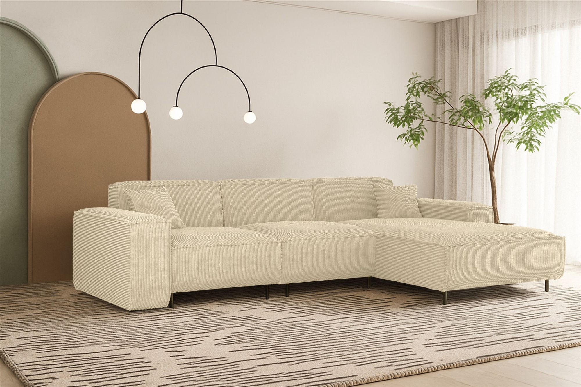 ECKSOFA Gloria In Scala - Creme, Holzwerkstoff/Textil (266/165cm) - Fun Möbel