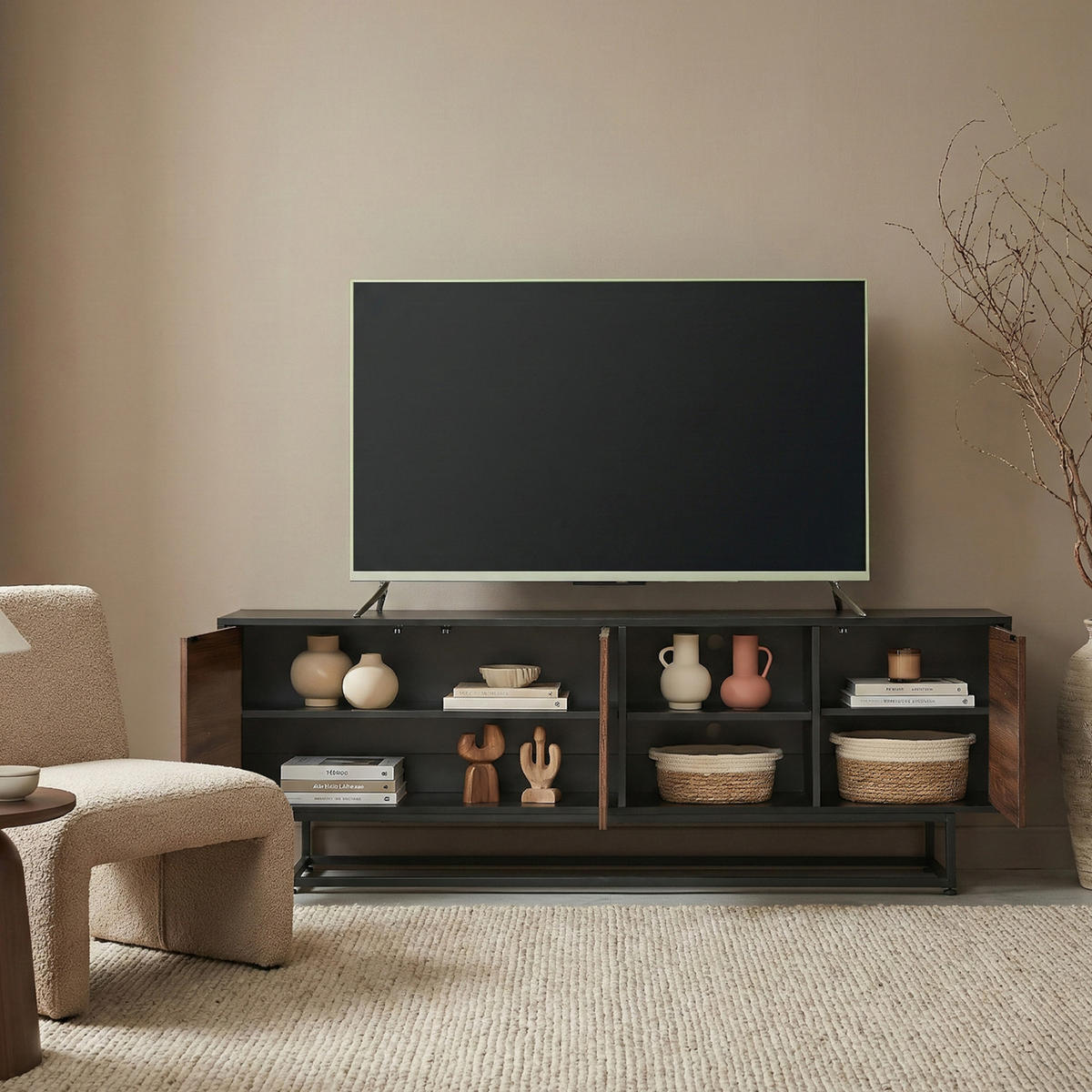 Walnussfarben/Schwarz, Holzwerkstoff/Metall (160/56.5/30cm) - [en.casa]