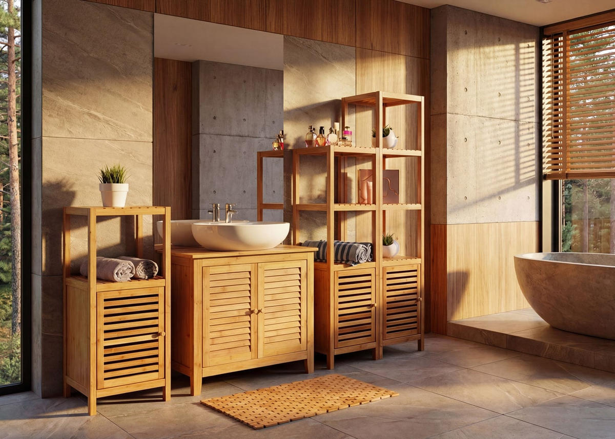 BADEZIMMERSET Braun 5er-Set - Braun, Holz (36/140/34cm) - MCW