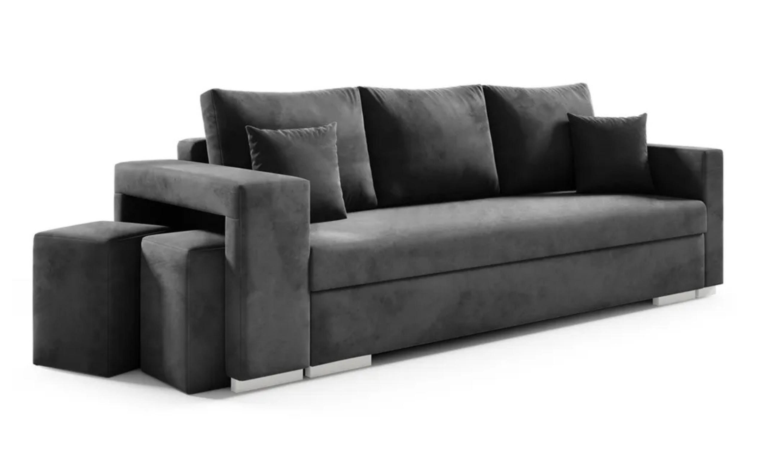 SCHLAFSOFA TANGO, Sofa mit Schlaffunktion und Bettkasten, inkl. zwei Poufs, Veloursstoff, Frabe: Grau - Grau, Textil (238/85/87cm) - Sepro Meble