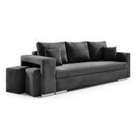 SCHLAFSOFA TANGO, Sofa mit Schlaffunktion und Bettkasten, inkl. zwei Poufs, Veloursstoff, Frabe: Grau - Grau, Textil (238/85/87cm) - Sepro Meble