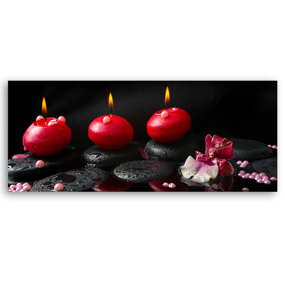 WANDBILD stones zen spa kerze - Schwarz, Textil (90/30cm) - Feeby