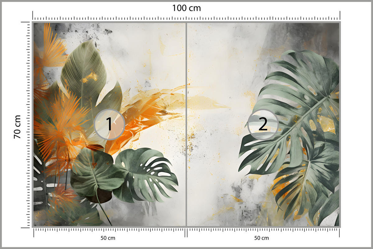 FOTOTAPETE für Schlafzimmer Tropen Monstera Beton Natur Blätter 100x70 - Beige/Orange, Papier (100/70cm) - Muralo