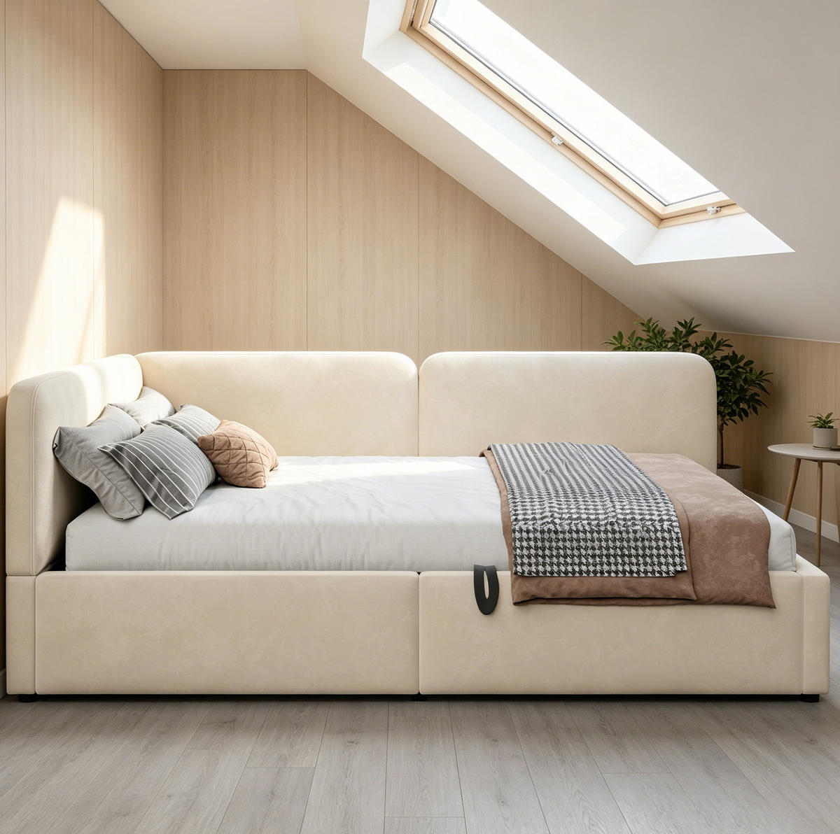 POLSTERBETT 140/200 cm aus Stoff mit hydraulischem Stauraum Beige - Beige, Textil (140/200cm) - Modenvie