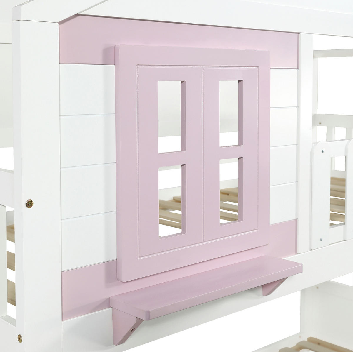 ETAGENBETT mit Rollbett und Stauraum 90x200 cm Weiß-Rosa - Weiß, Holzwerkstoff (90/200cm) - Beauniv